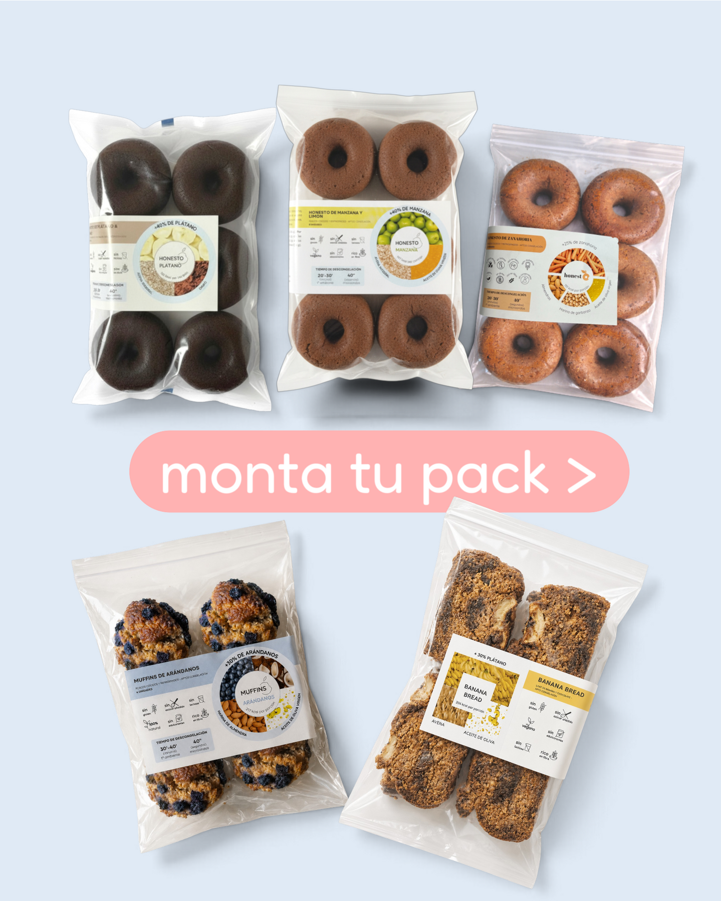 Monta tu pack de meriendas saludables 🍩
